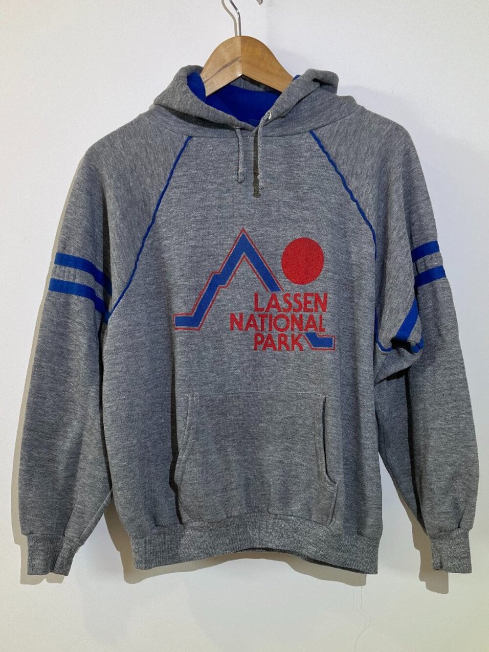 Lassen NATIONAL PARK 80s Hoodie L vintage nature outdoors raglan tri-blend gray
